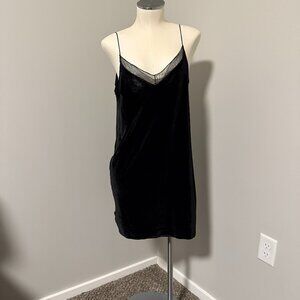 Free People Intimately Black Velvet Slip Mini Dress Open Back Size S
